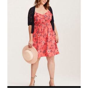 Torrid Floral Pink Ruffle Top Hi-Low Synch-Waist Dress Size L (0X)